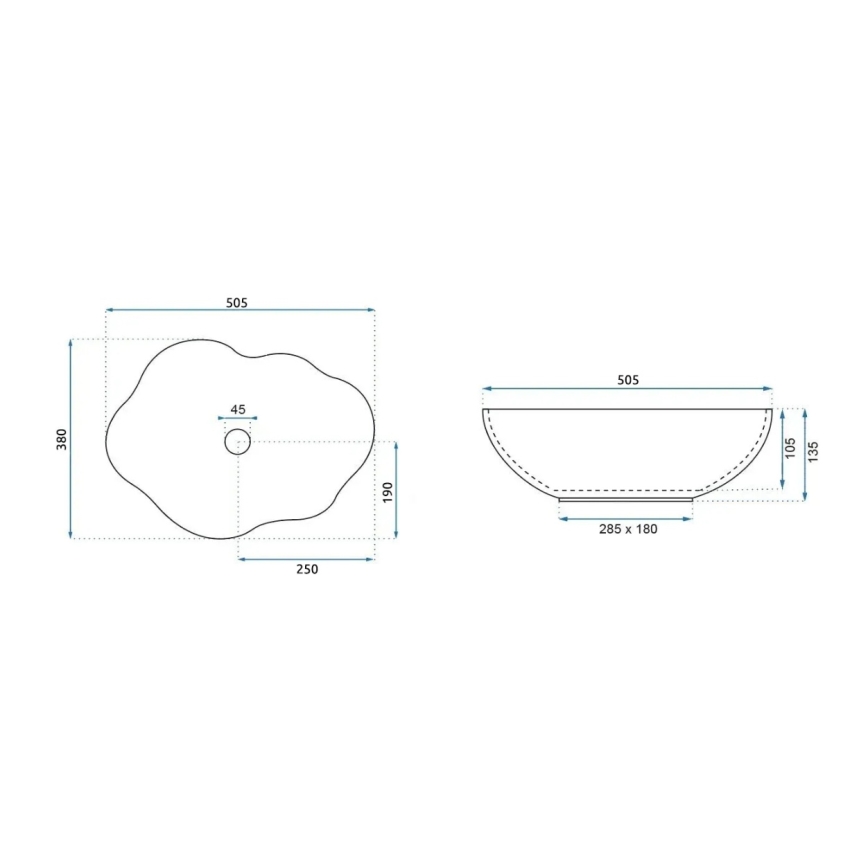 REA-U0265 - Umivaonik za ugradnju na radnu ploču PEARL 38x50,5 cm keramika/sjajno bijela