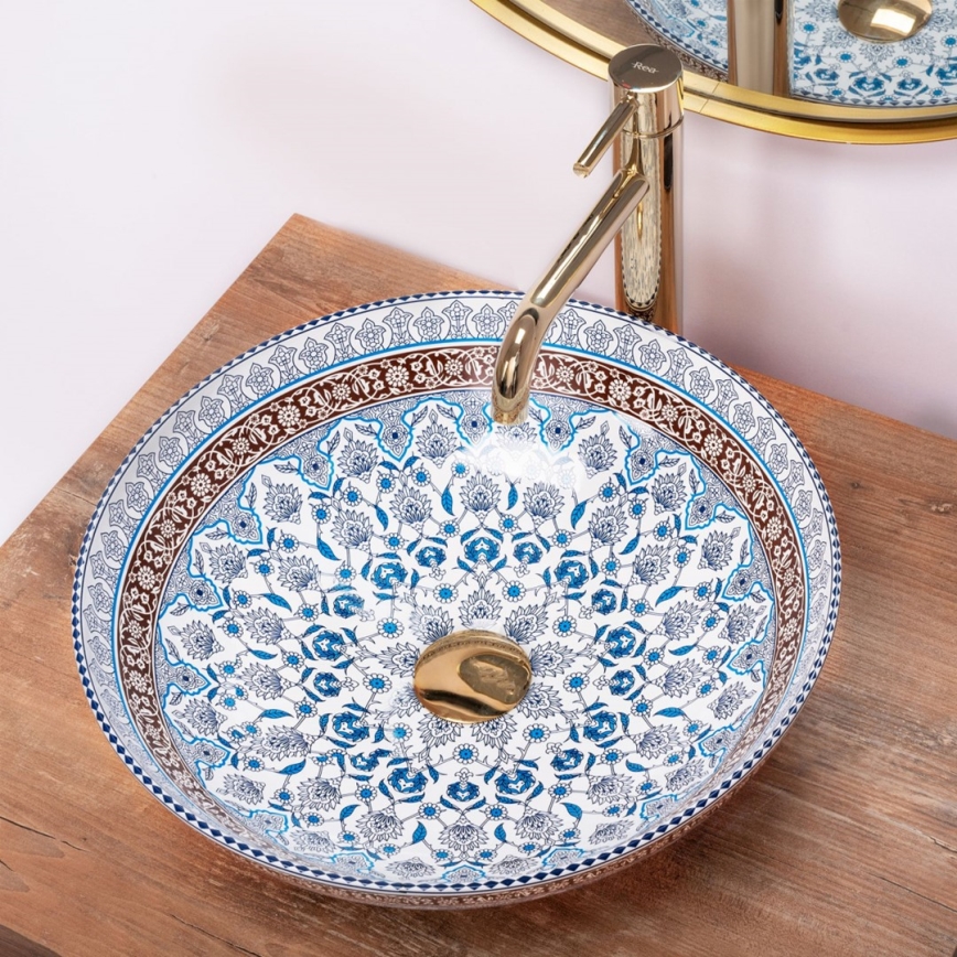 REA-U0267 - Nadgradni umivaonik ARTE Ø 40 cm keramika/ornamentalni uzorak