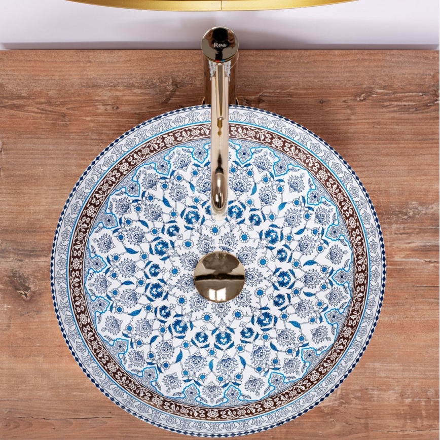 REA-U0267 - Nadgradni umivaonik ARTE Ø 40 cm keramika/ornamentalni uzorak