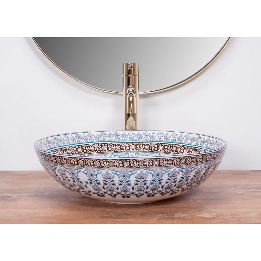 REA-U0267 - Nadgradni umivaonik ARTE Ø 40 cm keramika/ornamentalni uzorak