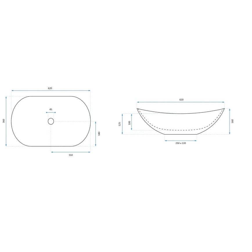 REA-U0441 - Umivaonik za ugradnju na ploču ROYAL 35,5x61,5 cm keramika/sjajna bijela
