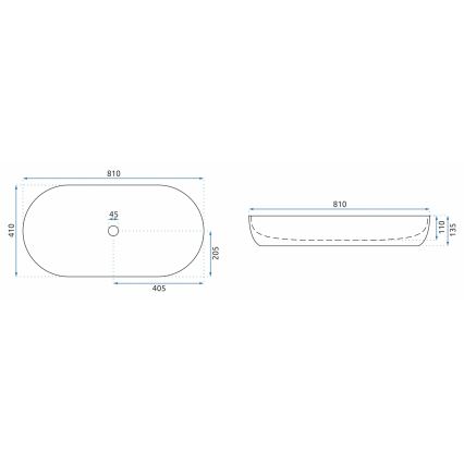 REA-U0563 - Umivaonik za postavljanje na ploču CLEO 41x81 cm keramika/sjajna bijela