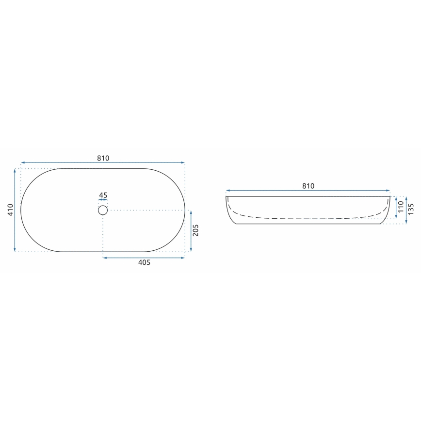 REA-U0563 - Umivaonik za postavljanje na ploču CLEO 41x81 cm keramika/sjajna bijela