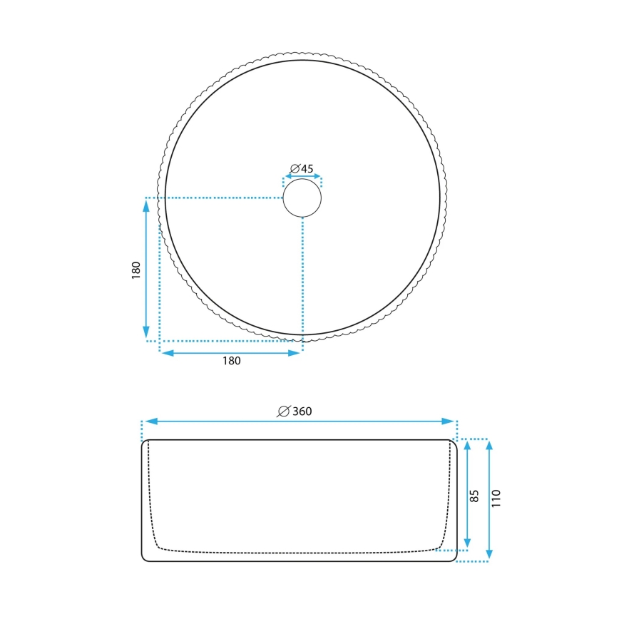 REA-U0601 - Umivaonik na ploču DELIA 36 cm sjajna bijela/imitacija kamena
