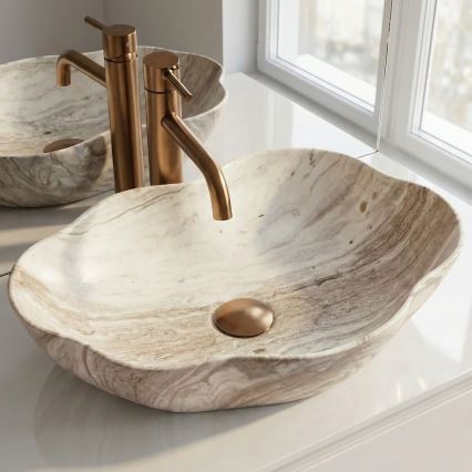 REA-U0618 - Nadgradni umivaonik PEARL 38x50,5 cm keramika/bež/imitacija kamena