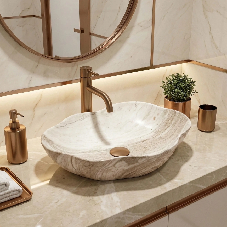 REA-U0618 - Nadgradni umivaonik PEARL 38x50,5 cm keramika/bež/imitacija kamena