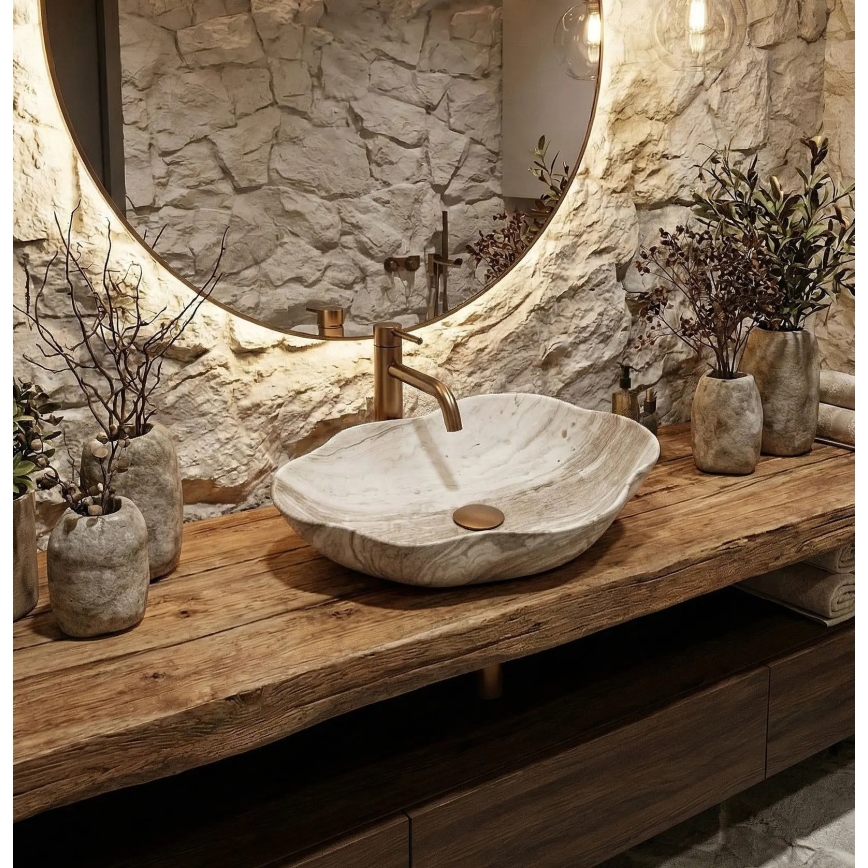 REA-U0618 - Nadgradni umivaonik PEARL 38x50,5 cm keramika/bež/imitacija kamena