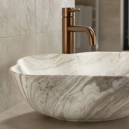 REA-U0618 - Nadgradni umivaonik PEARL 38x50,5 cm keramika/bež/imitacija kamena