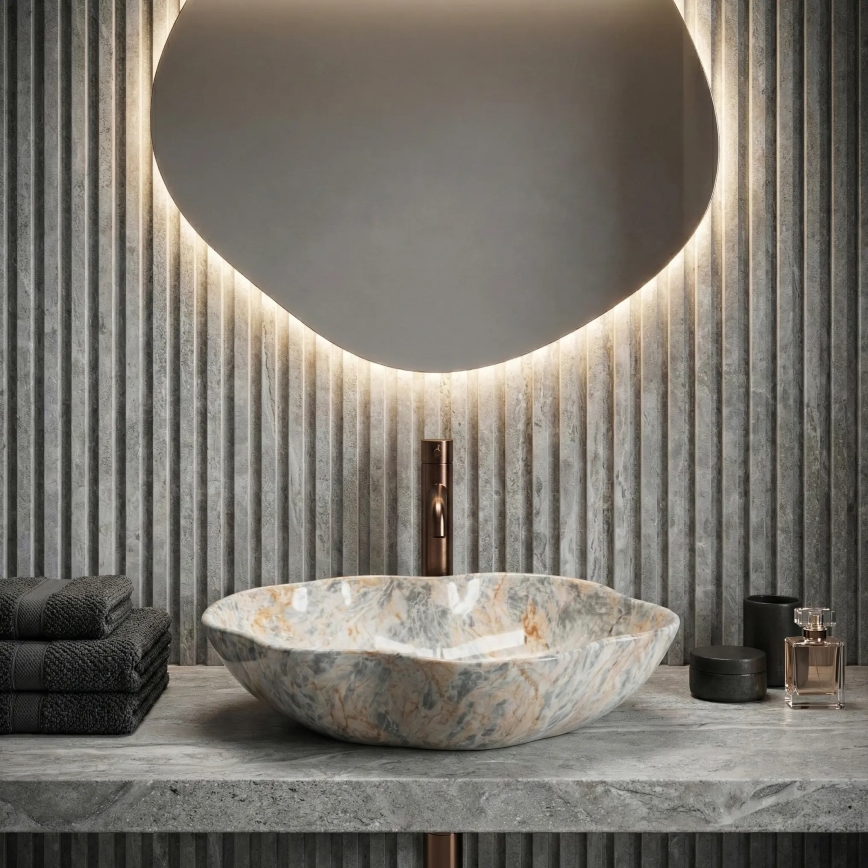 REA-U0620 - Nadgradni umivaonik PEARL 38x50,5 cm keramika/siva/bež/imitacija kamena