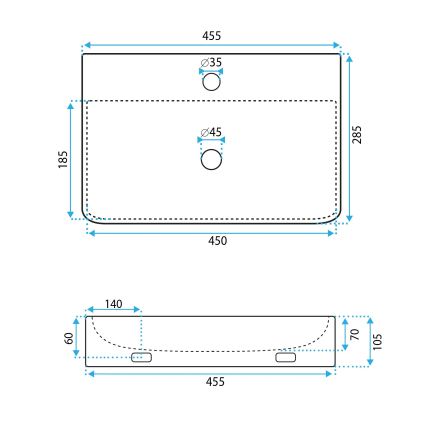 REA-U0630 - Nadpultni/zidni umivaonik NAOMI 28,5x45,5 cm keramika/bijela