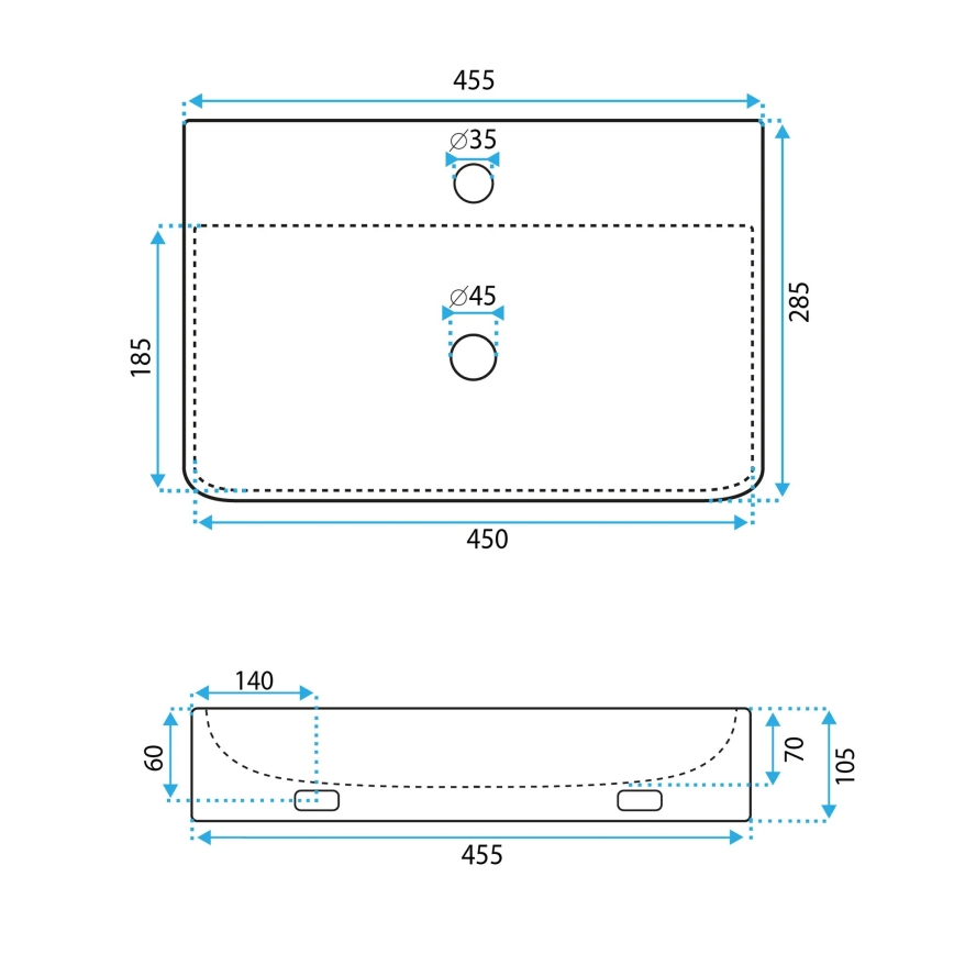 REA-U0630 - Nadpultni/zidni umivaonik NAOMI 28,5x45,5 cm keramika/bijela