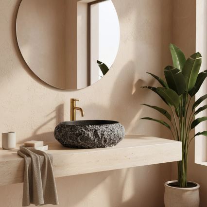 REA-U0634 - Umivaonik na ploču MIKA GABRO 38x50 cm crna/imitacija kamena