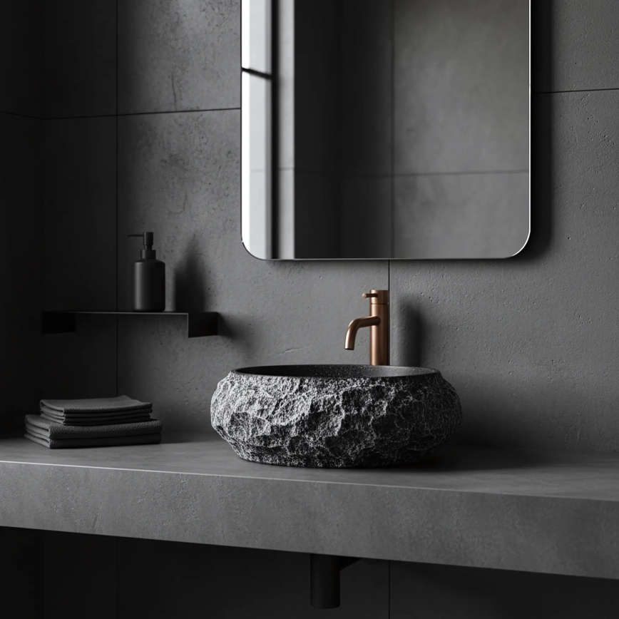 REA-U0634 - Umivaonik na ploču MIKA GABRO 38x50 cm crna/imitacija kamena