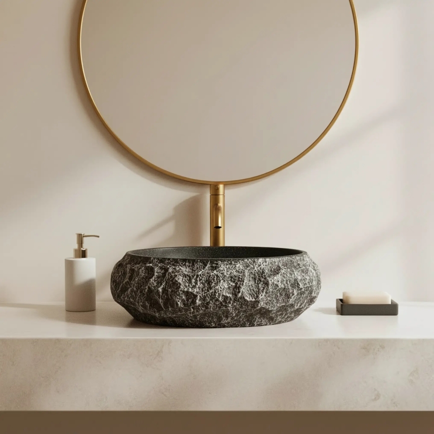 REA-U0634 - Umivaonik na ploču MIKA GABRO 38x50 cm crna/imitacija kamena