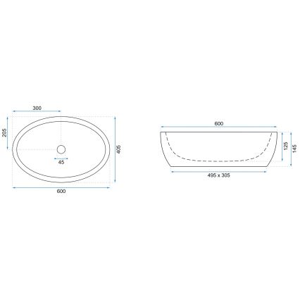 REA-U0656 - Umivaonik za ugradnju na ploču MELANIA 40,5x60 cm keramika/sjajna bijela