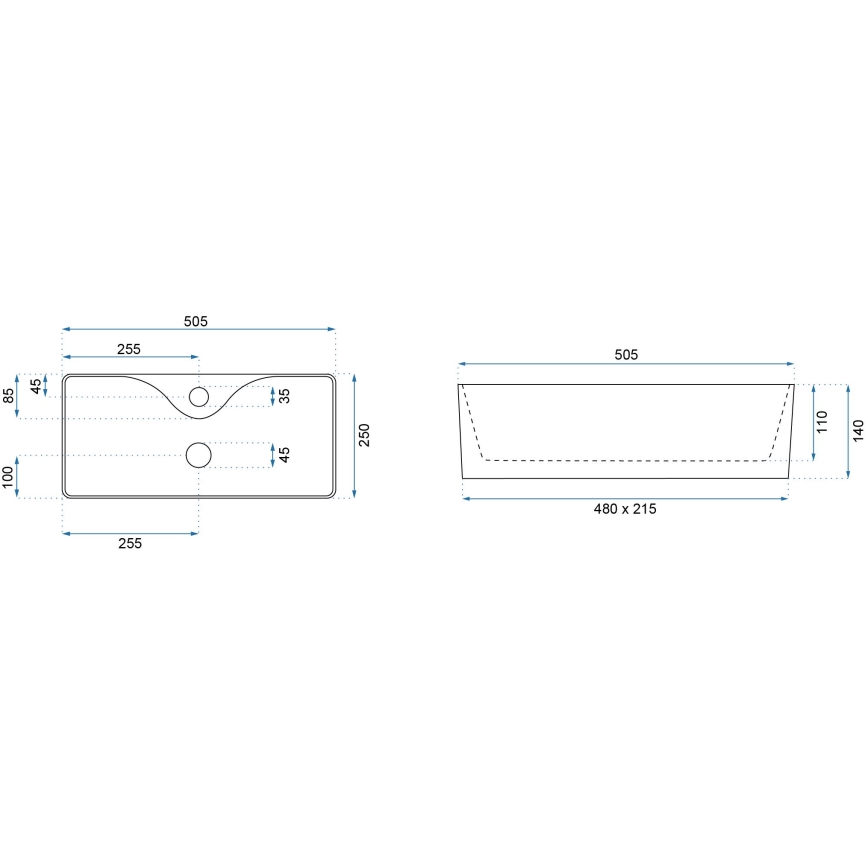 REA-U0699 - Nadgradni umivaonik MERY 25x50,5 cm keramika/bijela u visokom sjaju