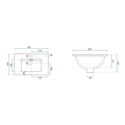 REA-U0786 - Ugradbeni umivaonik DAFNE 47x62 cm keramika/sjajna bijela