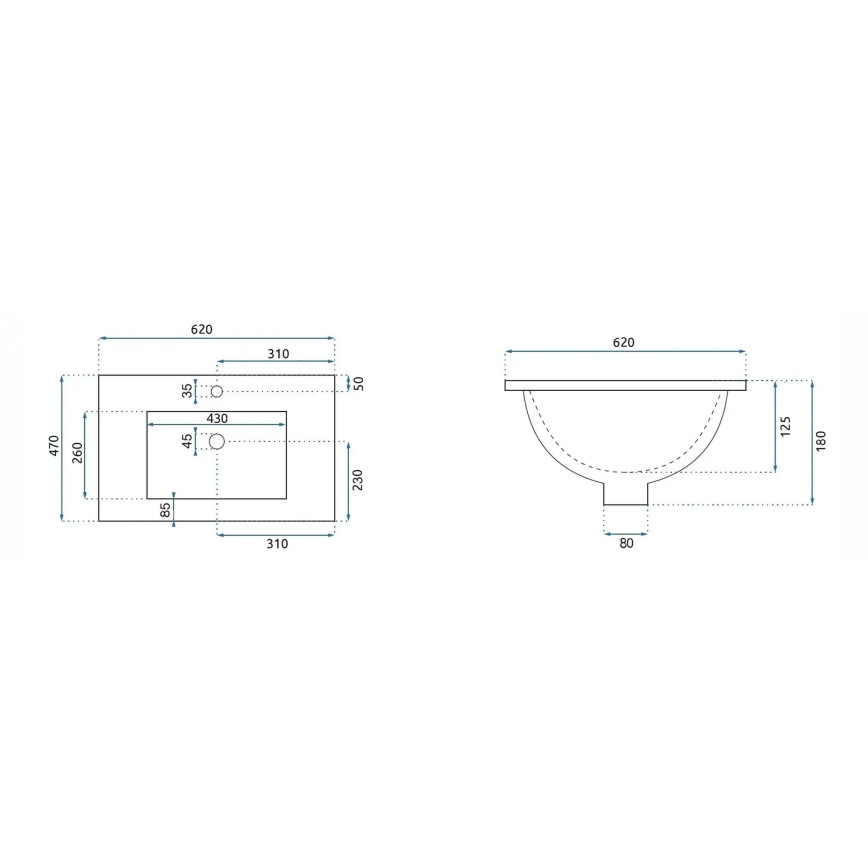 REA-U0786 - Ugradbeni umivaonik DAFNE 47x62 cm keramika/sjajna bijela