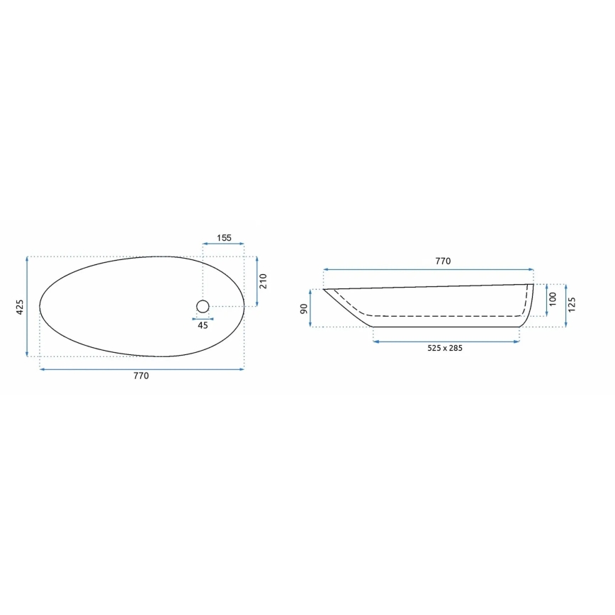 REA-U1500 - Nadgradni umivaonik GRETA 42,5x77 cm keramika/sjajna bijela