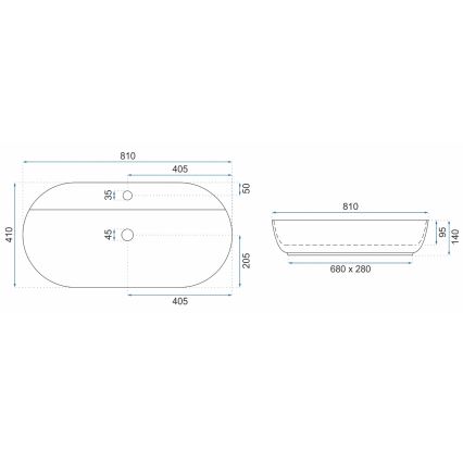 REA-U2541 - Umivaonik na ploču AURA 41x81 cm keramika/sjajna bijela