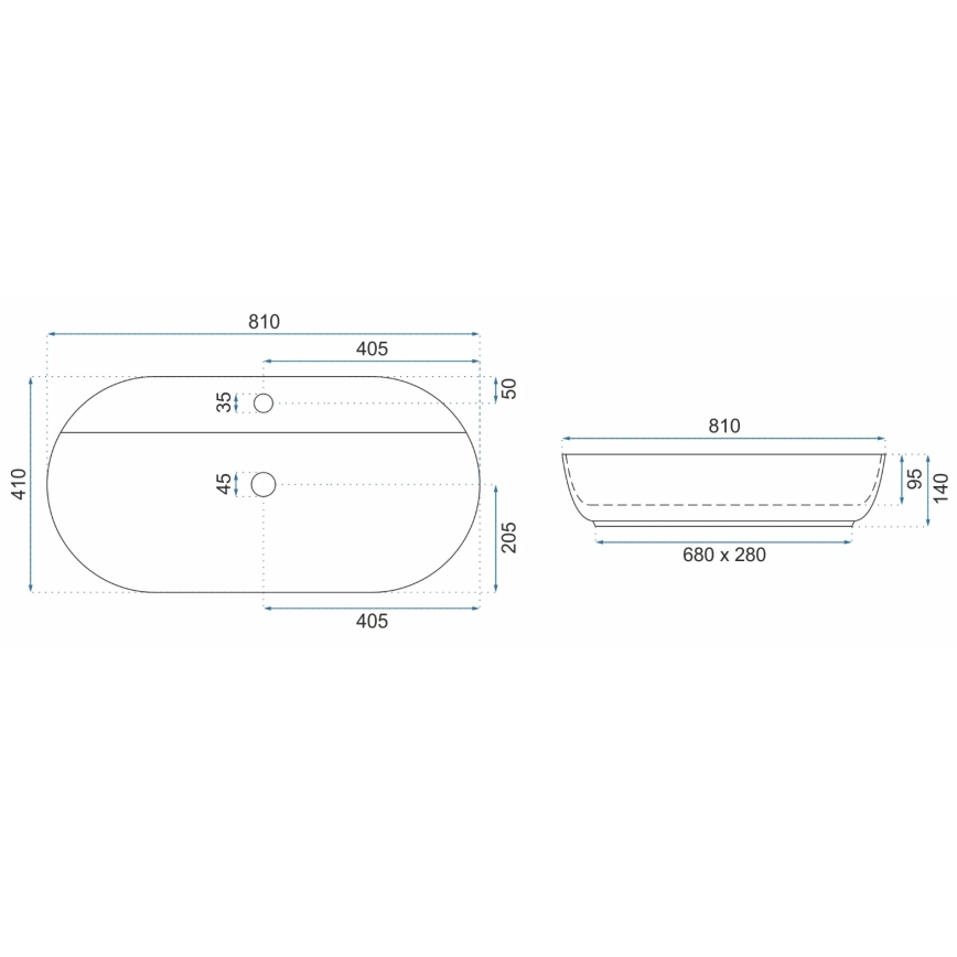 REA-U2541 - Umivaonik na ploču AURA 41x81 cm keramika/sjajna bijela