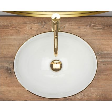 REA-U3287 - Umivaonik na radnu ploču SOFIA 34,5x41 cm keramika/sjajna bijela/zlatna