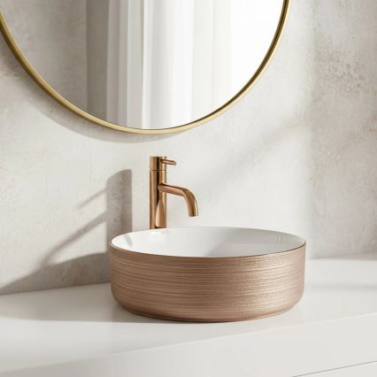 REA-U3303 - Nadgradni umivaonik SAMI, promjer 37 cm, keramika/bijela/zlatna