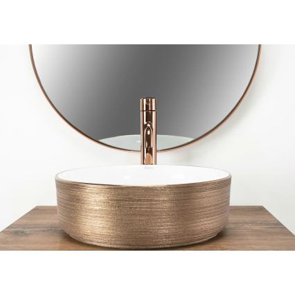 REA-U3303 - Nadgradni umivaonik SAMI, promjer 37 cm, keramika/bijela/zlatna