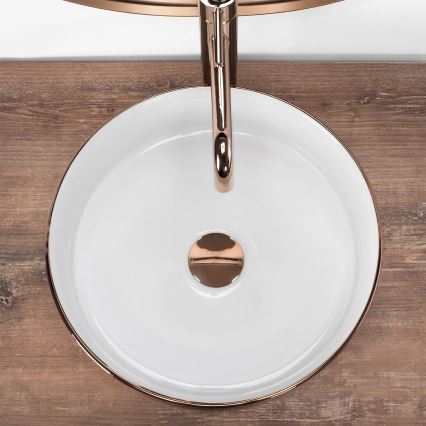 REA-U3303 - Nadgradni umivaonik SAMI, promjer 37 cm, keramika/bijela/zlatna