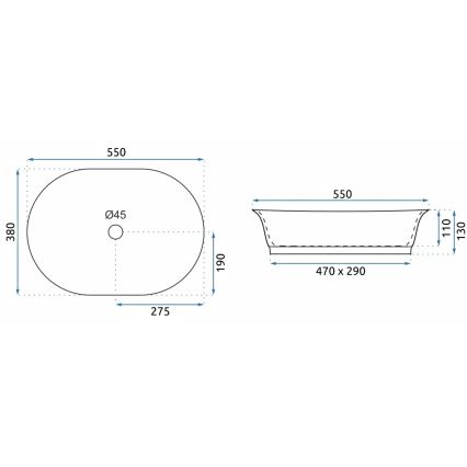 REA-U3305 - Nadgradni umivaonik WILMA RUSTIC 38 x 55 cm keramika/mjedena