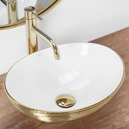 REA-U3697 - Nadpultni umivaonik SOFIA 34,5x41 cm keramika/bijela/brušeno zlato