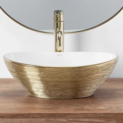 REA-U3697 - Nadpultni umivaonik SOFIA 34,5x41 cm keramika/bijela/brušeno zlato