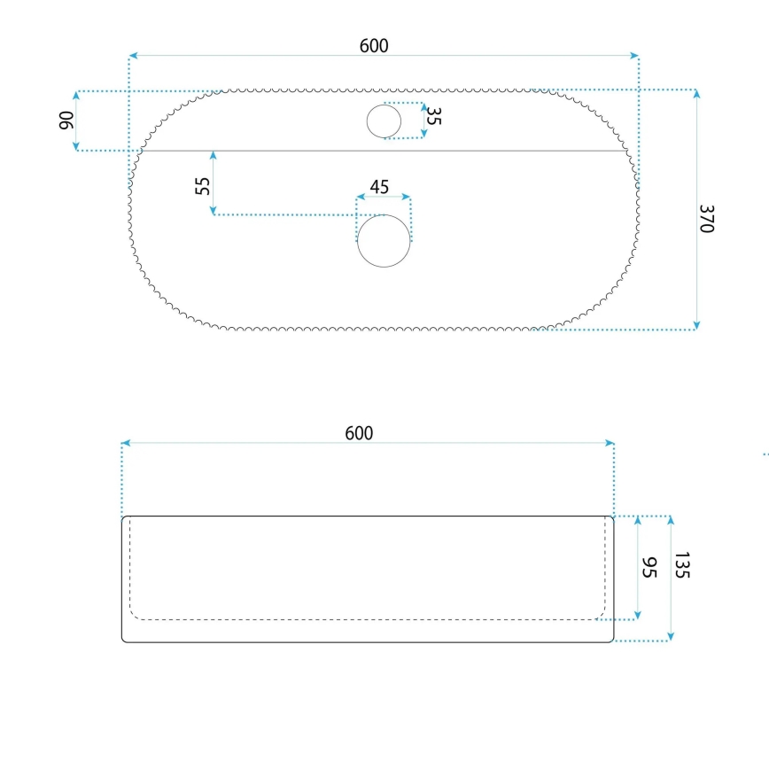 REA-U4002 - Nadgradni umivaonik MARCELA 37x60 cm keramika/sjajna bijela