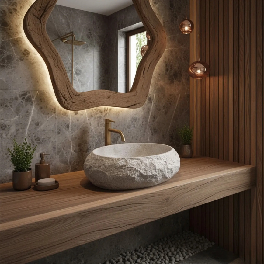 REA-U4332 - Umivaonik za ugradnju na ploču MIKA 38x50 cm bež/siva/imitacija kamena