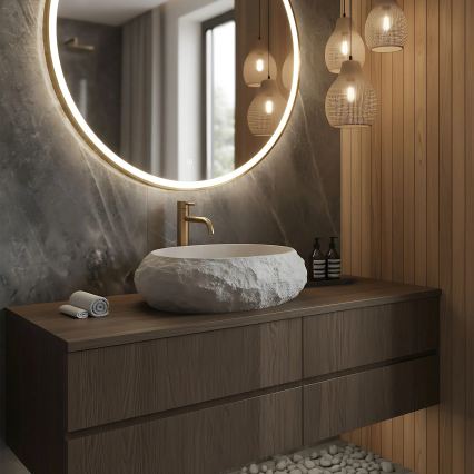 REA-U4332 - Umivaonik za ugradnju na ploču MIKA 38x50 cm bež/siva/imitacija kamena