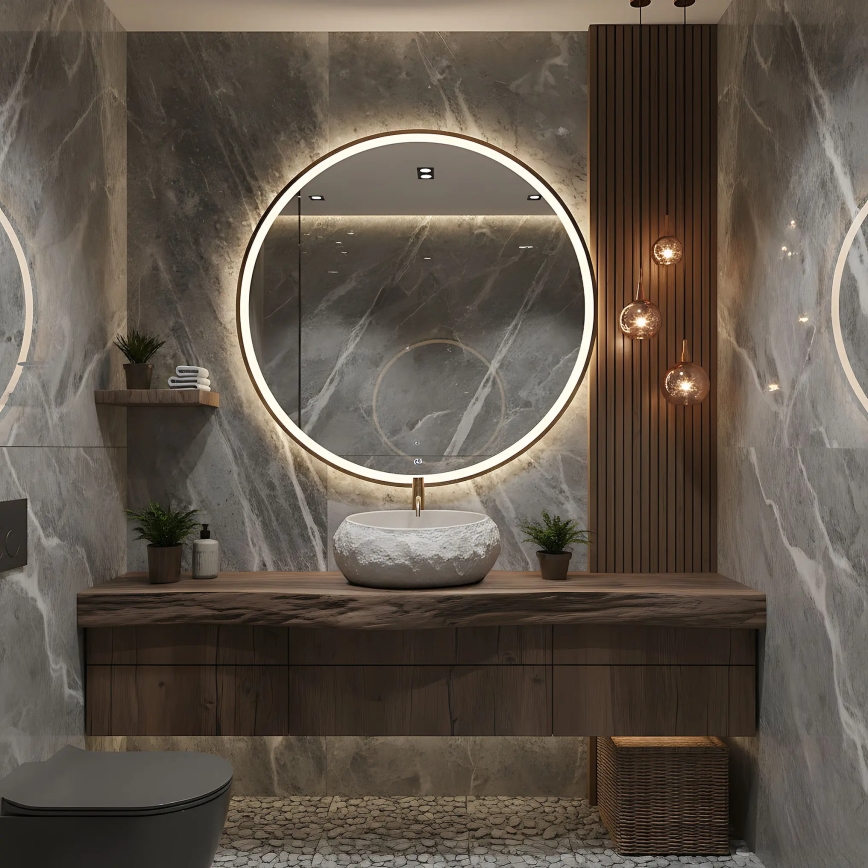 REA-U4332 - Umivaonik za ugradnju na ploču MIKA 38x50 cm bež/siva/imitacija kamena