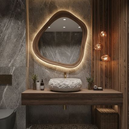 REA-U4332 - Umivaonik za ugradnju na ploču MIKA 38x50 cm bež/siva/imitacija kamena