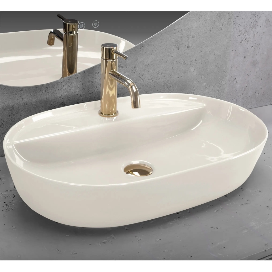 REA-U4589 - Umivaonik za ugradnju na ploču AURA 41x61 cm keramika/sjajna krem boje