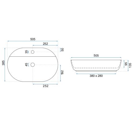 REA-U4620 - Umivaonik na ploču AURA 38,5x50,5 cm keramika/sjajna bijela