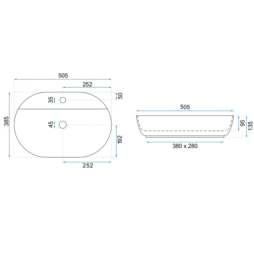 REA-U4620 - Umivaonik na ploču AURA 38,5x50,5 cm keramika/sjajna bijela