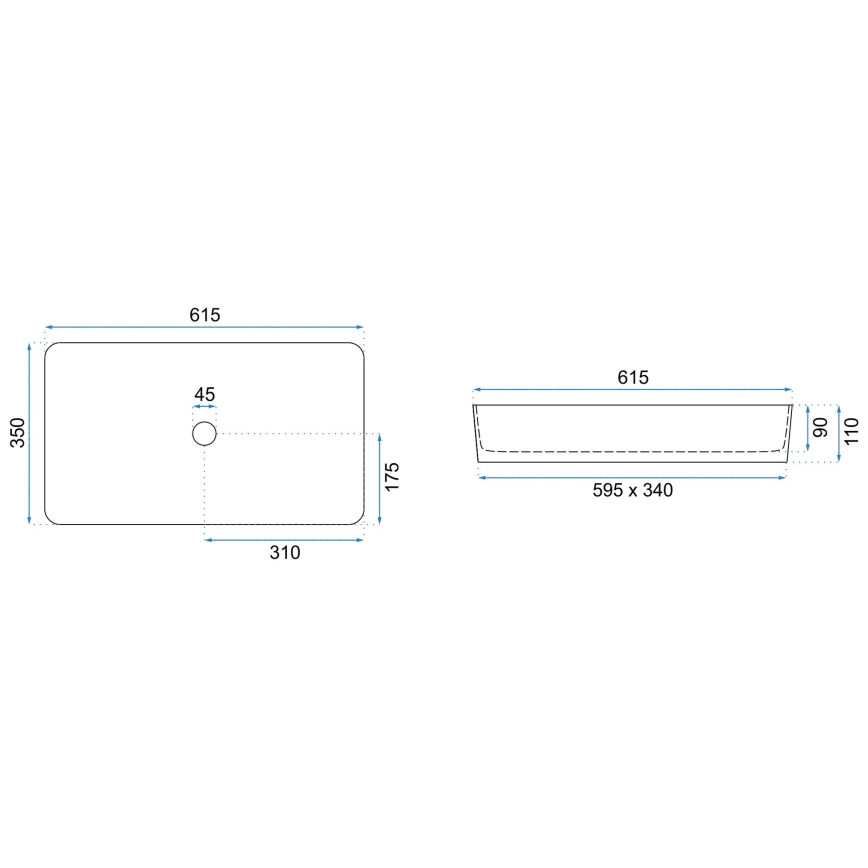 REA-U4800 - Nadpultni umivaonik DENIS 35x61,5 cm keramika/sjajna bijela