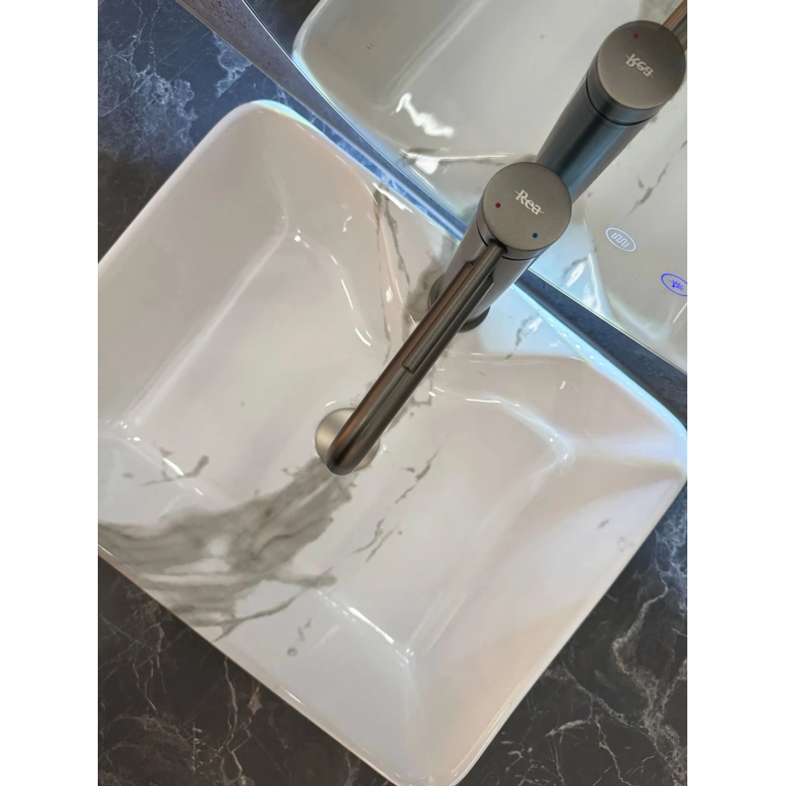 REA-U5052 - Nadgradni umivaonik KELLY 38x49 cm keramika/bijela/mramorni dekor