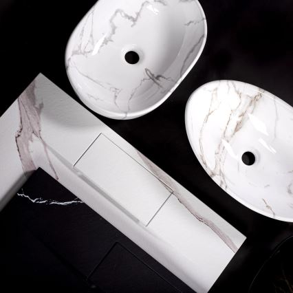 REA-U5052 - Nadgradni umivaonik KELLY 38x49 cm keramika/bijela/mramorni dekor