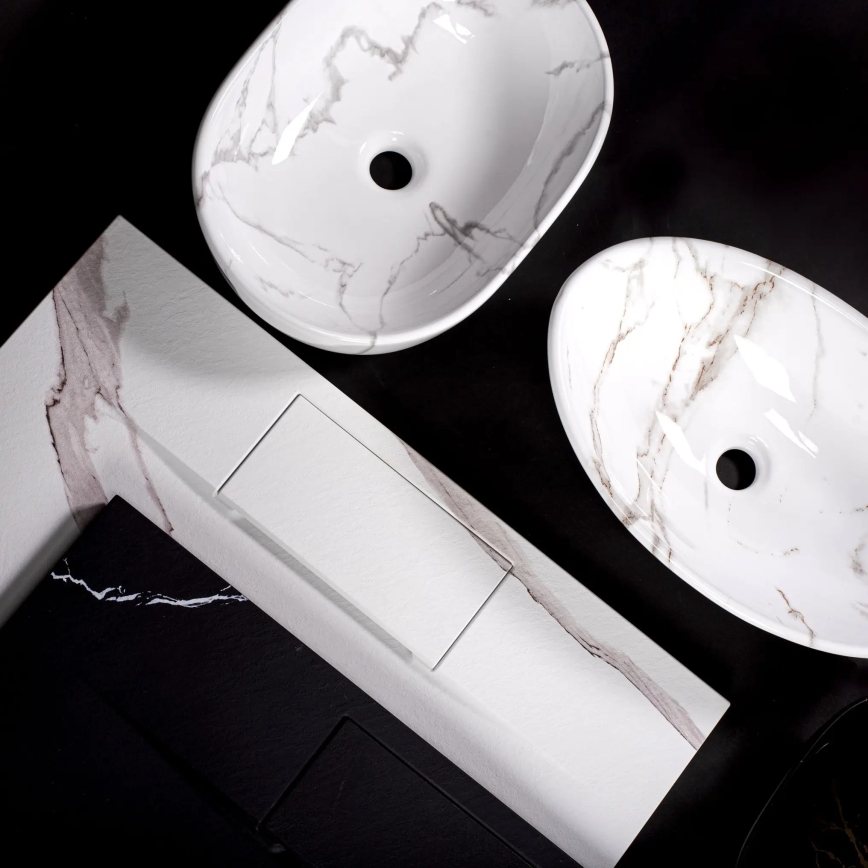 REA-U5052 - Nadgradni umivaonik KELLY 38x49 cm keramika/bijela/mramorni dekor