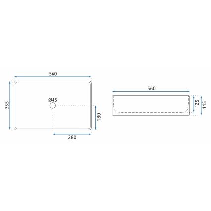 REA-U5055 - Umivaonik na ploču BERTA 35,5x56 cm keramika/sjajna bijela