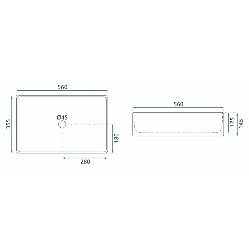REA-U5055 - Umivaonik na ploču BERTA 35,5x56 cm keramika/sjajna bijela