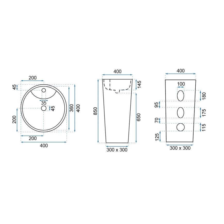 REA-U5635 - Samostojeći umivaonik BLANKA 85x40 cm keramika/sjajna bijela