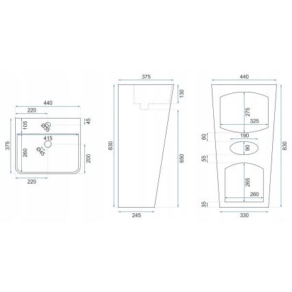 REA-U5637 - Samostojeći umivaonik ARIS 37,5x44 cm keramika/sjajna bijela