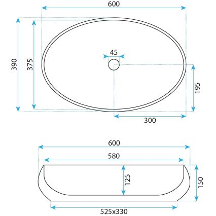 REA-U5660 - Nadgradni umivaonik MAYA 39x60 cm keramika/sjajna bijela