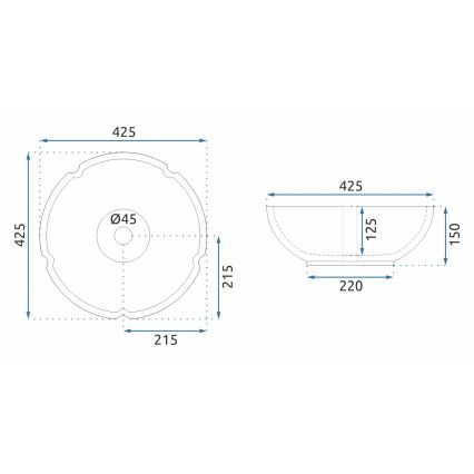 REA-U5666 - Nadgradni umivaonik VIVIEN, promjer 42,5 cm, keramika/ornamentalni uzor